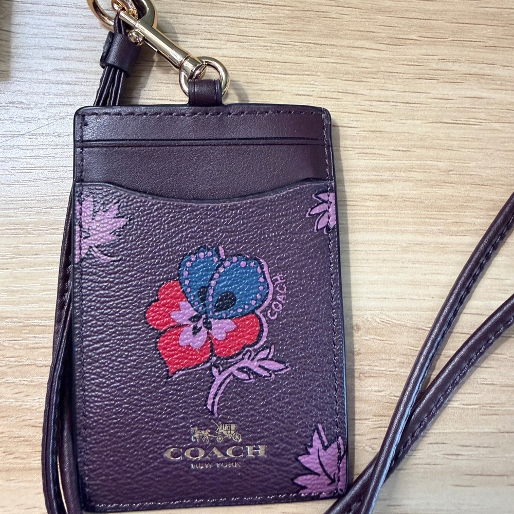 Coach Dark Brown Floral Lanyard